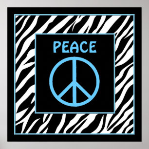 Zebra and Turquoise Blue Peace Sign Wall Decor