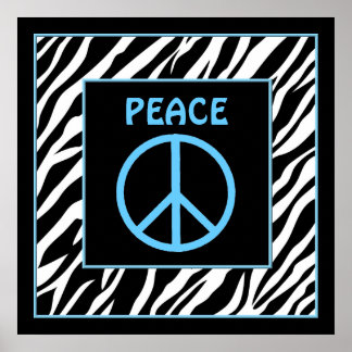 Zebra and Turquoise Blue Peace Sign Wall Decor