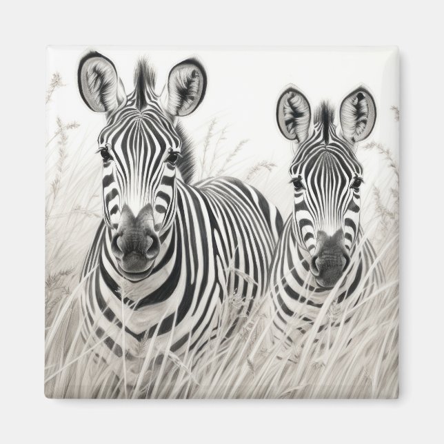 Zebra Animal Discovery Wild Nature Ink Sketch Art Magnet (Front)