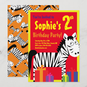 Zebra Animal Kid's Birthday Party Invitations