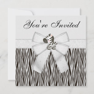 Zebra & Animal Print Black & White Birthday Party Invitation