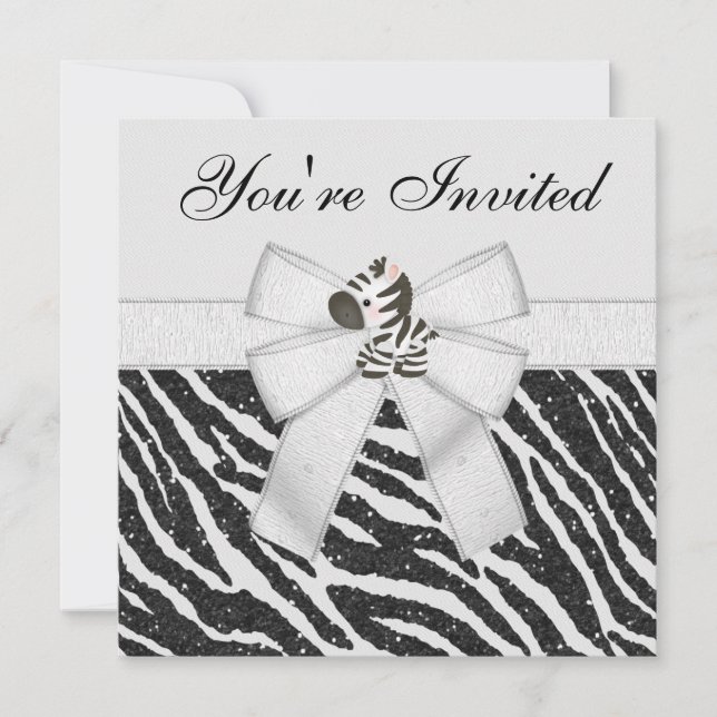 Zebra & Animal Print Black & White Glitter Party Invitation (Front)