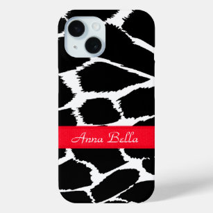 Zebra animal print black white & red  iPhone 15 case