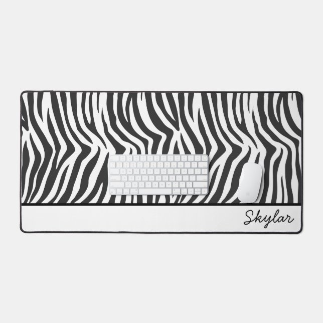 Zebra Animal Print Custom Cursive Name Desk Mat (Keyboard & Mouse)