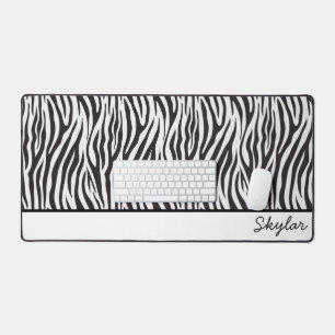 Zebra Animal Print Custom Cursive Name Desk Mat