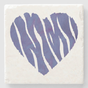 Zebra Animal Print Purple Heart Stone Coaster