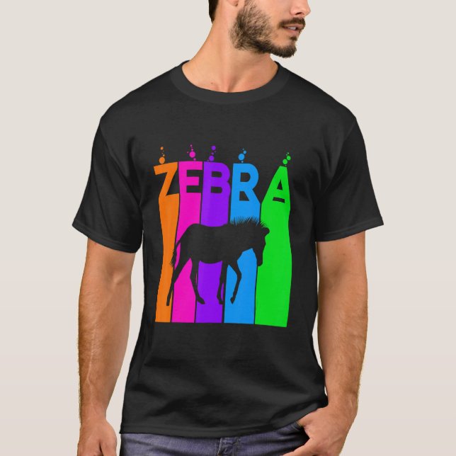 Zebra Animal Rainbow Bubble With Silhouette T-Shirt (Front)