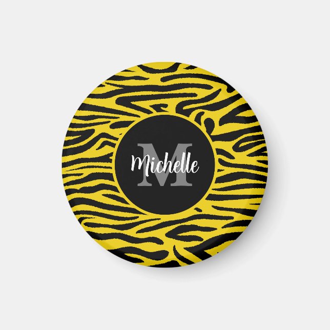 Zebra Animal Skin Modern Monogram Script Name      Magnet (Front)