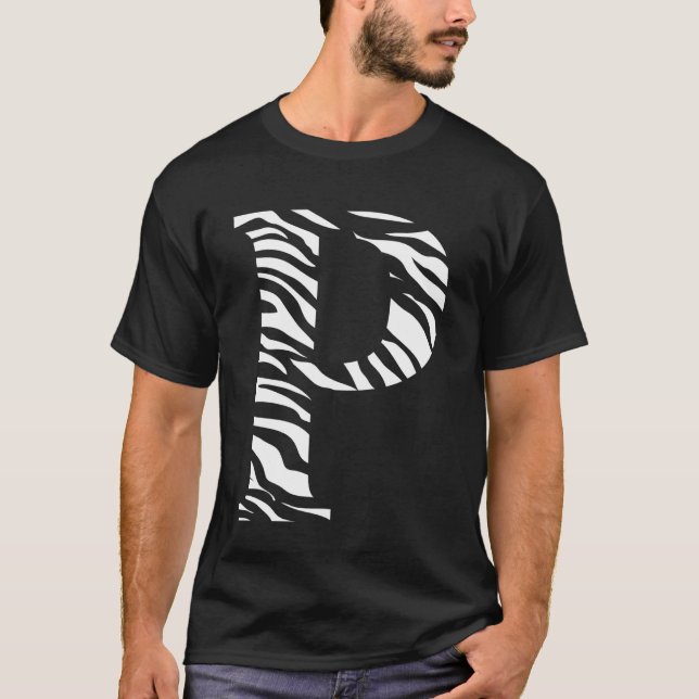 Zebra Animal Skin Pattern Initials Letter P Name M T-Shirt (Front)