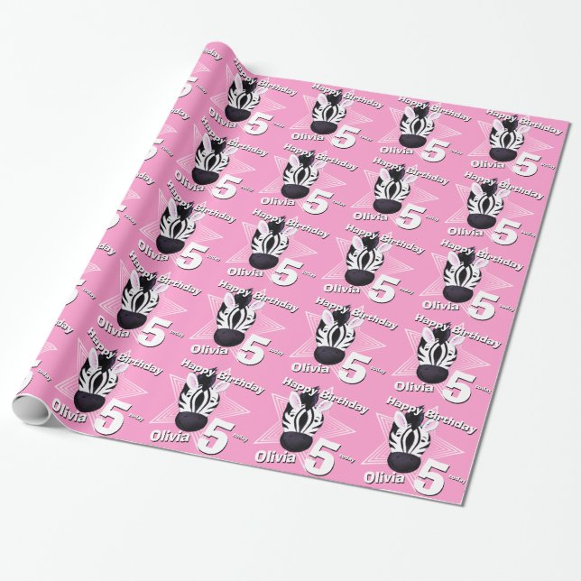 Zebra art add your age and name birthday wrap wrapping paper (Unrolled)