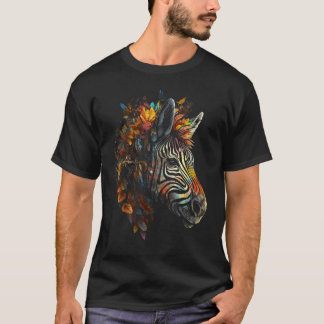 Zebra Autumn Leaves Colourful Art Animal Zoo Zebra T-Shirt