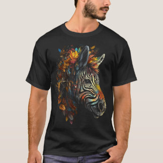 Zebra Autumn Leaves Colourful Art Animal Zoo Zebra T-Shirt
