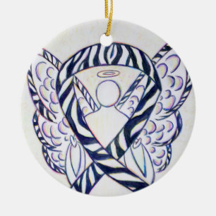 Zebra Awareness Ribbon Angel Art Ornaments