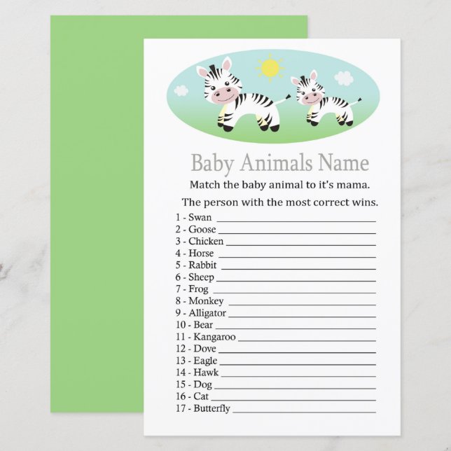Zebra Baby Animals Name Game (Front/Back)