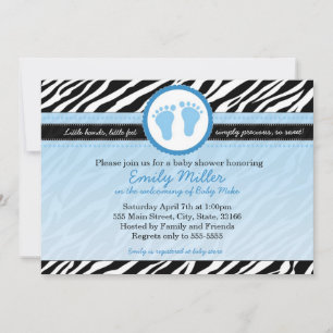 Zebra Baby Boy Shower Invitation Blue