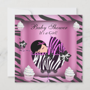 Zebra Baby Shower Baby Girl Pink Cupcake Invitation