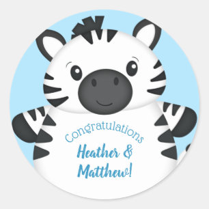 Zebra Baby Shower Blue Classic Round Sticker