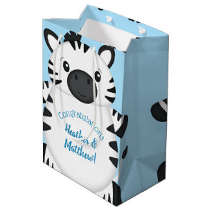 Zebra Baby Shower Blue Medium Gift Bag