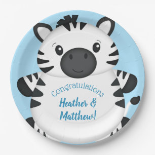 Zebra Baby Shower Blue Paper Plate