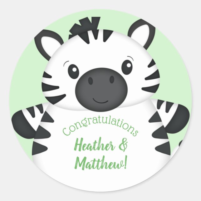 Zebra Baby Shower Classic Round Sticker (Front)