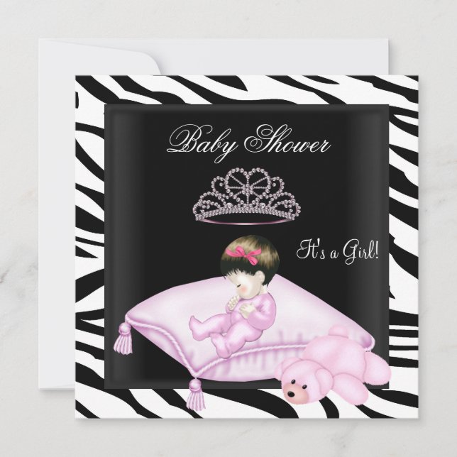 Zebra Baby Shower Girl Pink Black White Princess Invitation (Front)