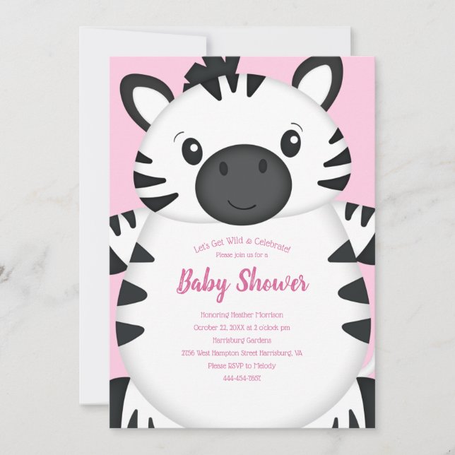Zebra Baby Shower Pink Invitation (Front)