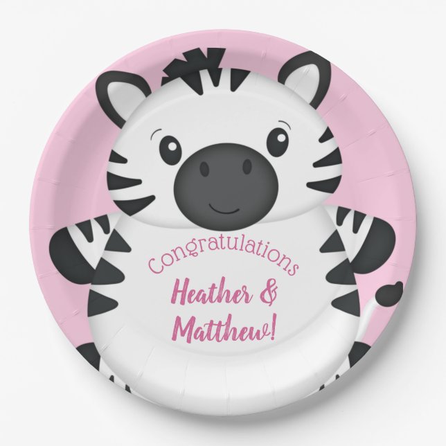 Zebra Baby Shower Pink Paper Plate (Front)