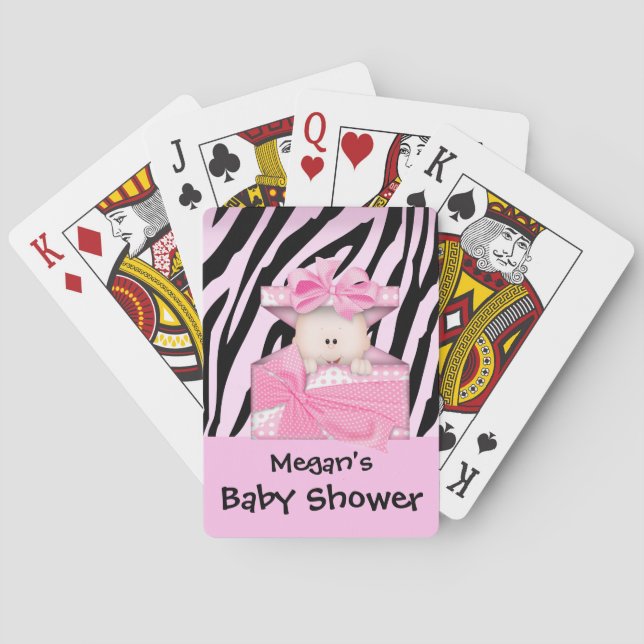 Zebra Baby Shower Playing Card Pink White (Back)