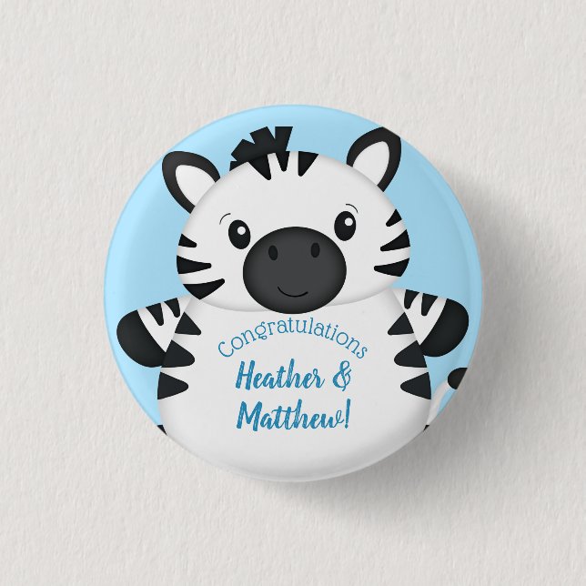 Zebra Baby Shower Safari Blue Boy 3 Cm Round Badge (Front)