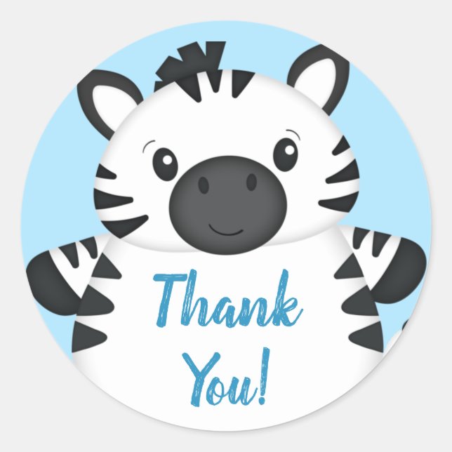 Zebra Baby Shower Safari Blue Boy Classic Round Sticker (Front)