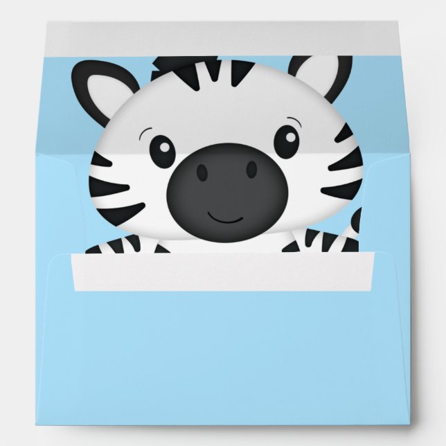 Zebra Baby Shower Safari Blue Boy Envelope (Back (Bottom))