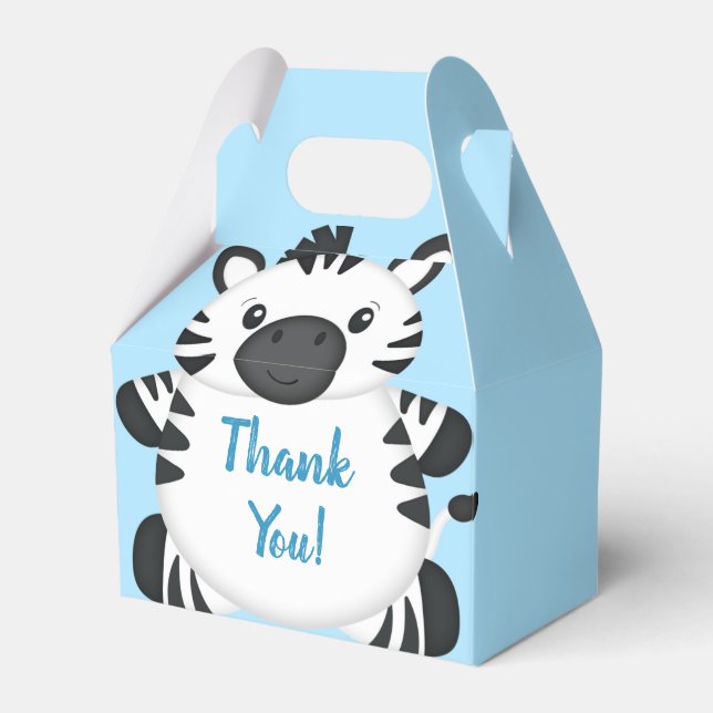 Zebra Baby Shower Safari Blue Boy Favour Box (Front Side)