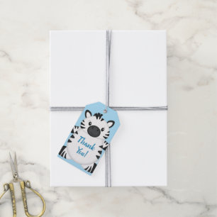Zebra Baby Shower Safari Blue Boy Gift Tags