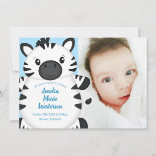 Zebra Baby Shower Safari Blue Boy Invitation