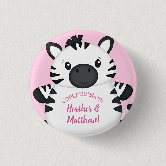 Zebra Baby Shower Safari Pink Girl 3 Cm Round Badge (Front)