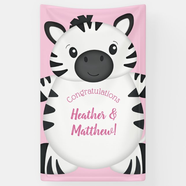 Zebra Baby Shower Safari Pink Girl Banner (Vertical)