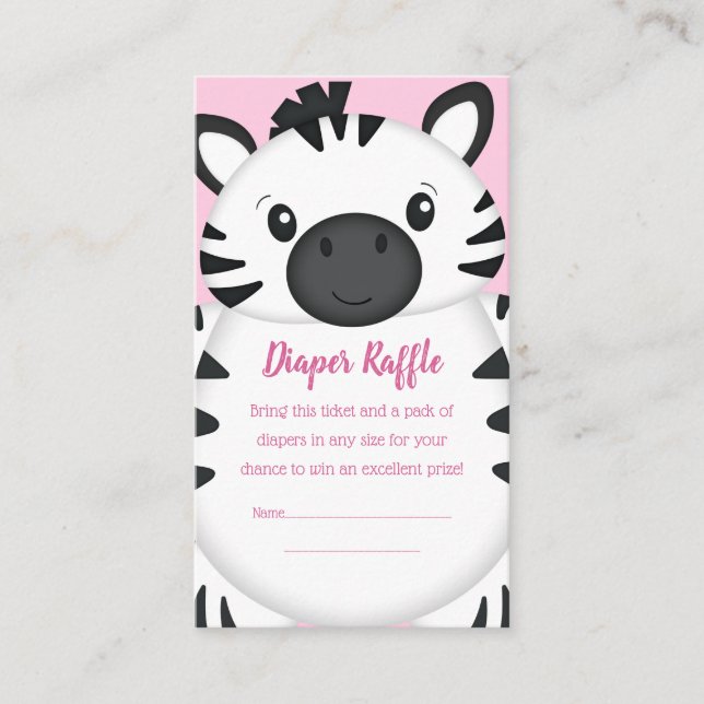 Zebra Baby Shower Safari Pink Girl Enclosure Card (Front)