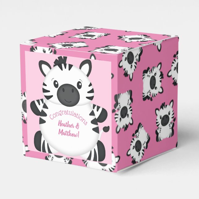 Zebra Baby Shower Safari Pink Girl Favour Box (Front Side)