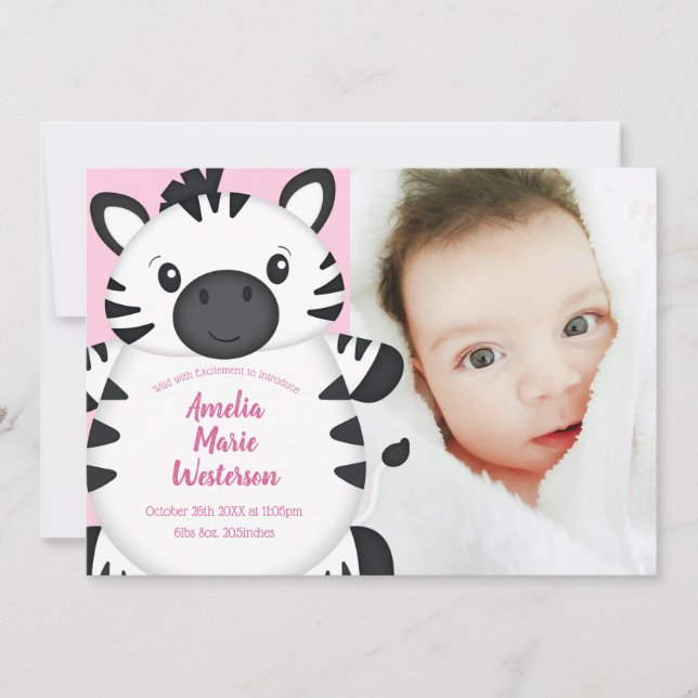 Zebra Baby Shower Safari Pink Girl Invitation (Front)