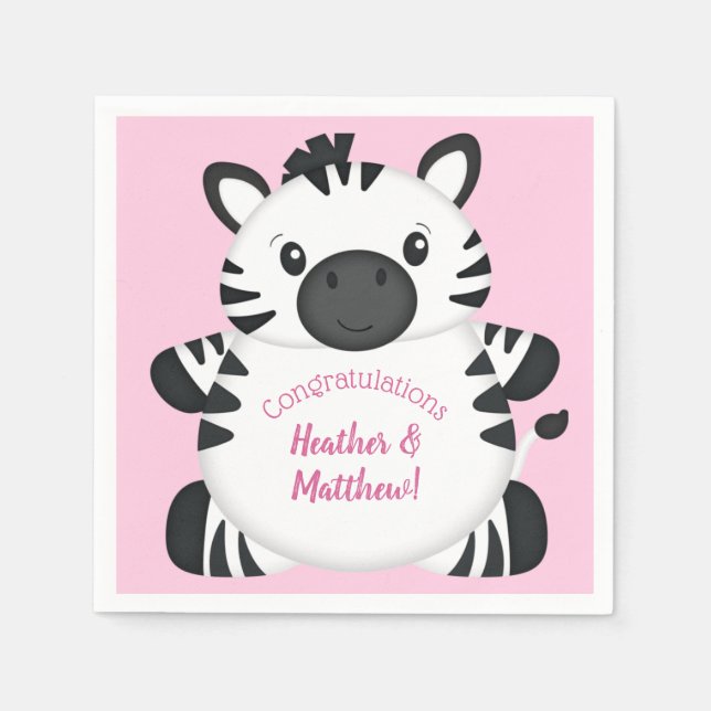 Zebra Baby Shower Safari Pink Girl Napkin (Front)