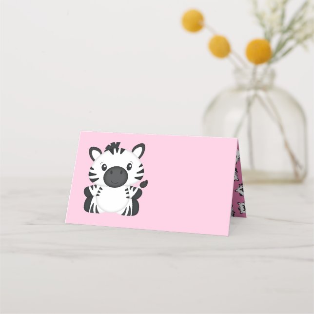 Zebra Baby Shower Safari Pink Girl Place Card (Front)