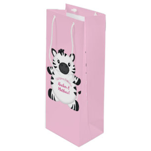 Zebra Baby Shower Safari Pink Girl Wine Gift Bag