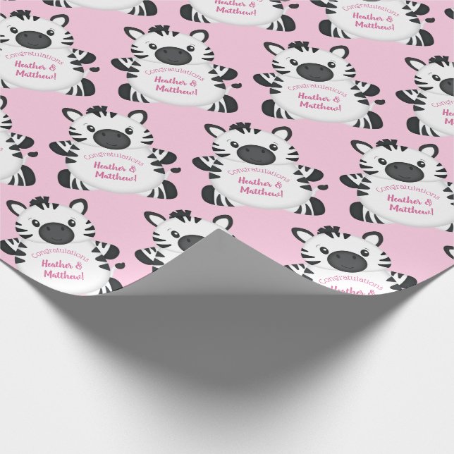 Zebra Baby Shower Safari Pink Girl Wrapping Paper (Corner)