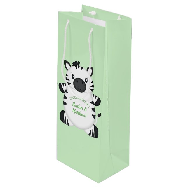 Zebra Baby Shower Wine Gift Bag (Front Angled)
