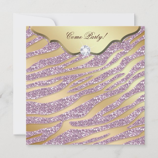 Zebra Bachelorette Party Invite Pink Gold Jeweller (Front)