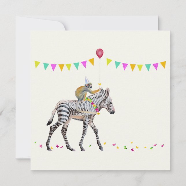 Zebra balloon party cards Set 10 (Front)