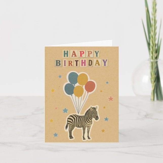 Zebra Birthday Card on Kraft Background (Front)