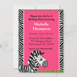 Zebra  Birthday Invitation