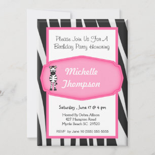 Zebra  Birthday Invitation