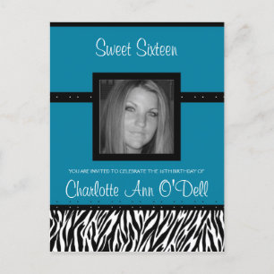 zebra; birthday invitation postcard